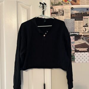 Wild Fable Black Cropped Polo Sweatshirt